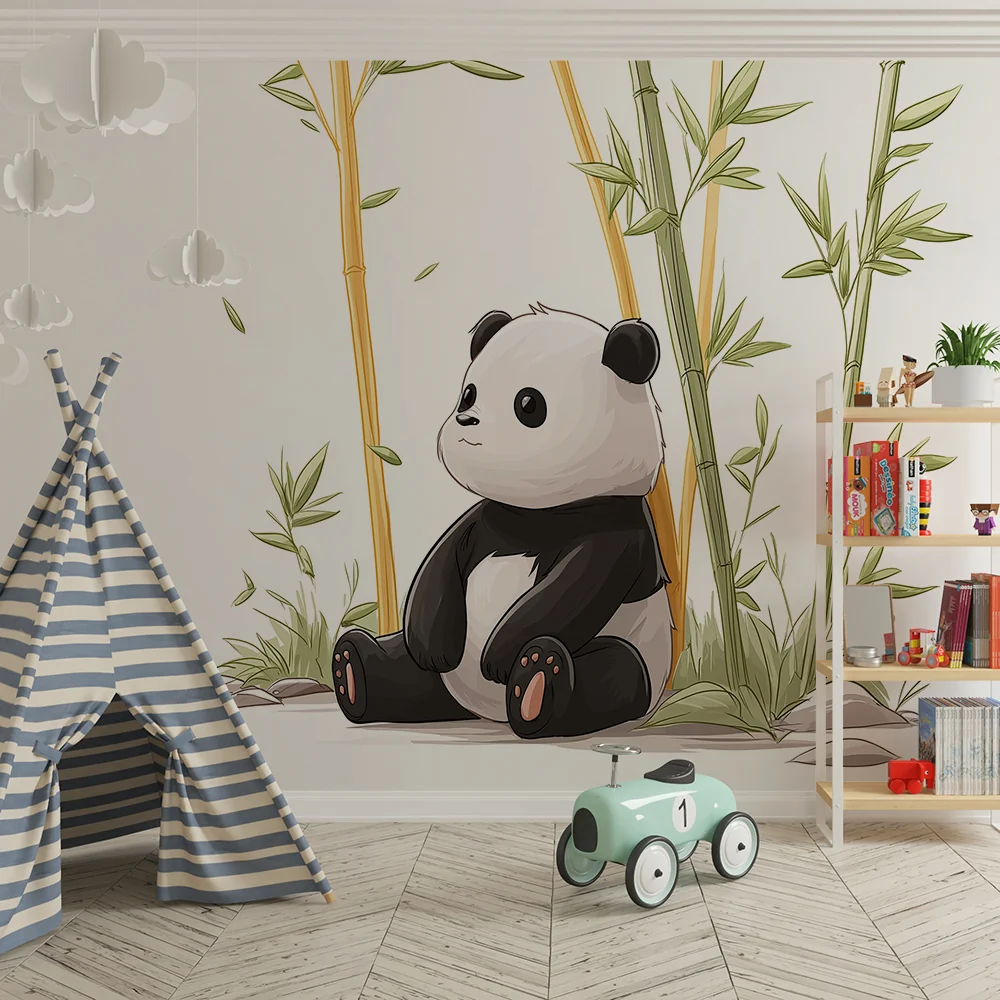 Lastenhuoneen tapetti | Söpö panda ympäröi bambuja