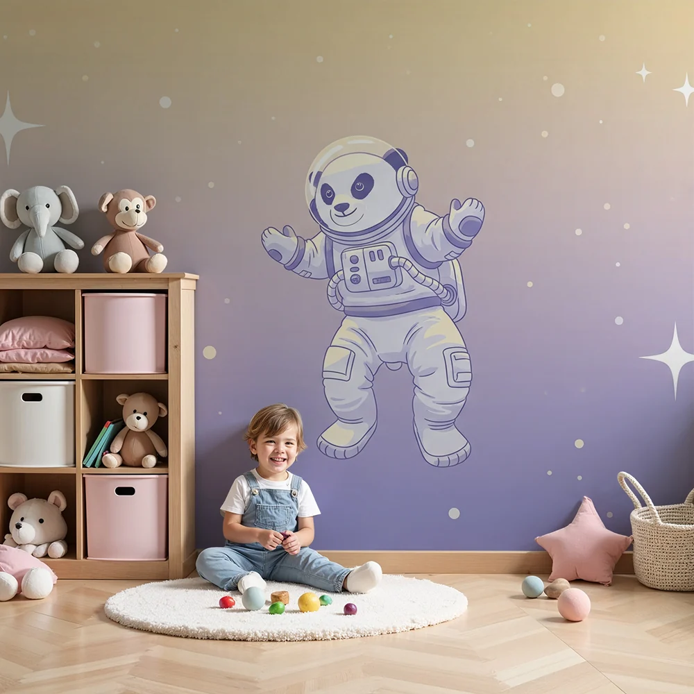 Lastenhuoneen tapetti | Panda-astronautti kellumassa tähtitaivaalla
