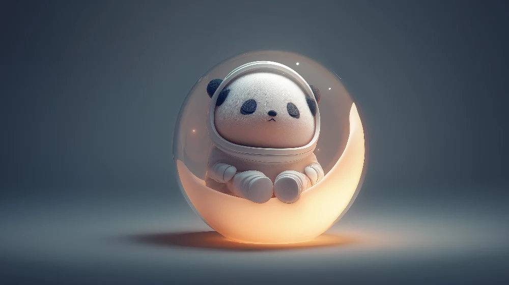 Lastenhuoneen tapetti | Panda-astronautti valaisevassa kuplassa