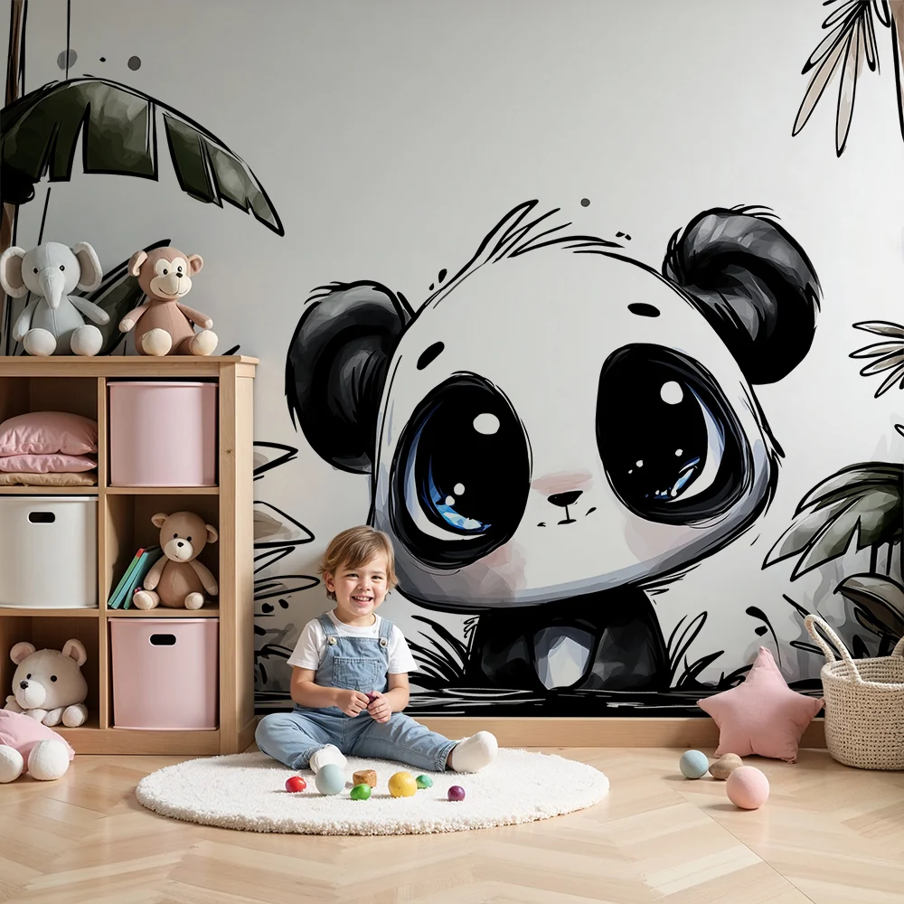 Lastenhuoneen tapetti | Söpö pandakarhu keskellä viidakkoa