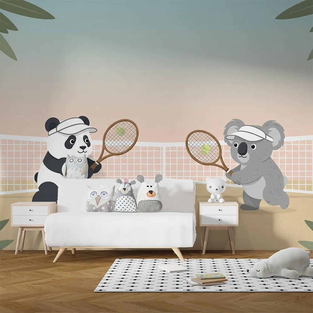 Lastenhuoneen tapetti | Pandoja ja koaloja pelaamassa tennistä
