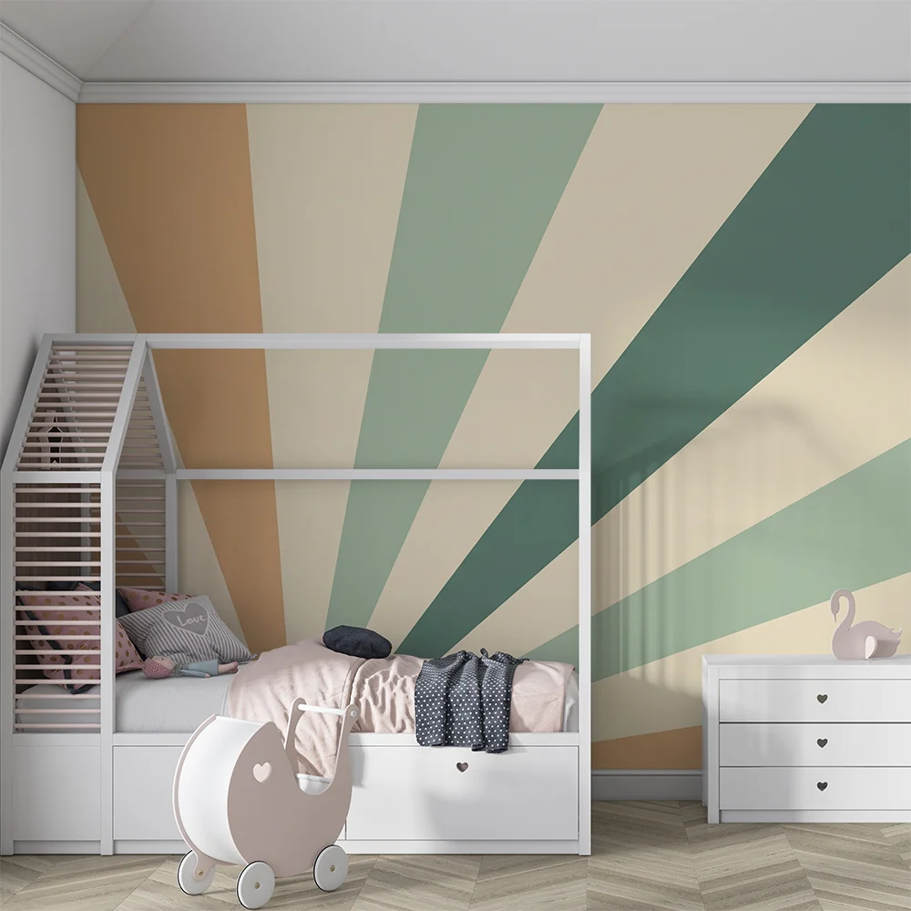 Lastenhuoneen tapetti | Pehmeät sävyt geometrisissa raidoissa