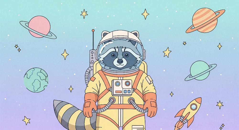 Lastenhuoneen tapetti | Pesukarhu astronautti värikkäässä universumissa