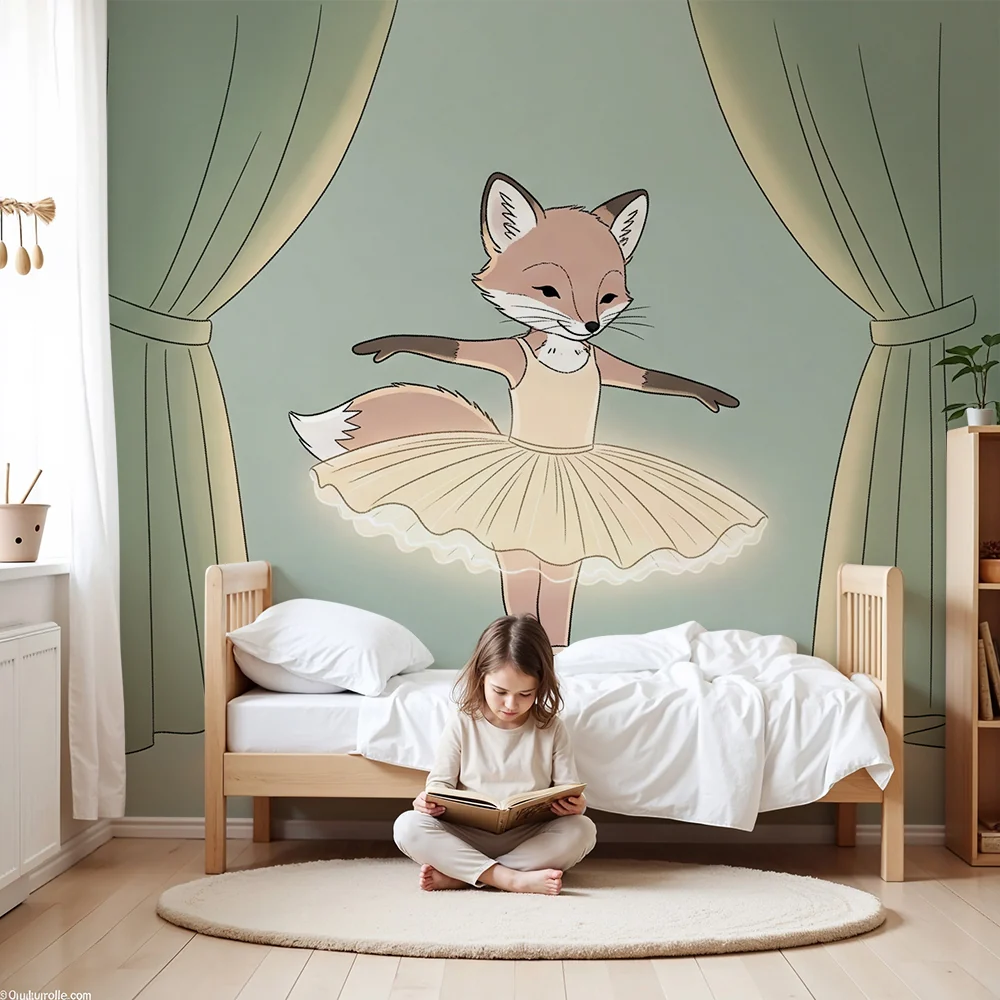 Lastenhuoneen tapetti | Pieni kettuballerina lavalla