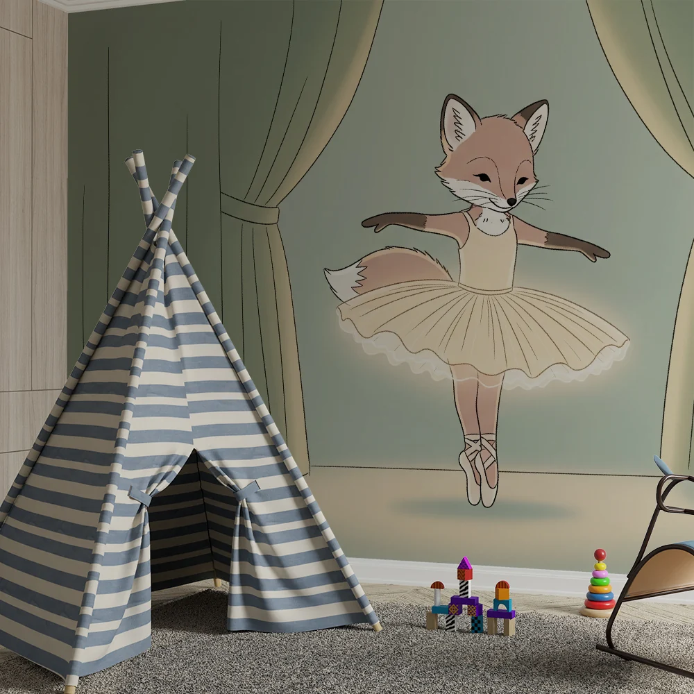 Lastenhuoneen tapetti | Pieni kettuballerina lavalla
