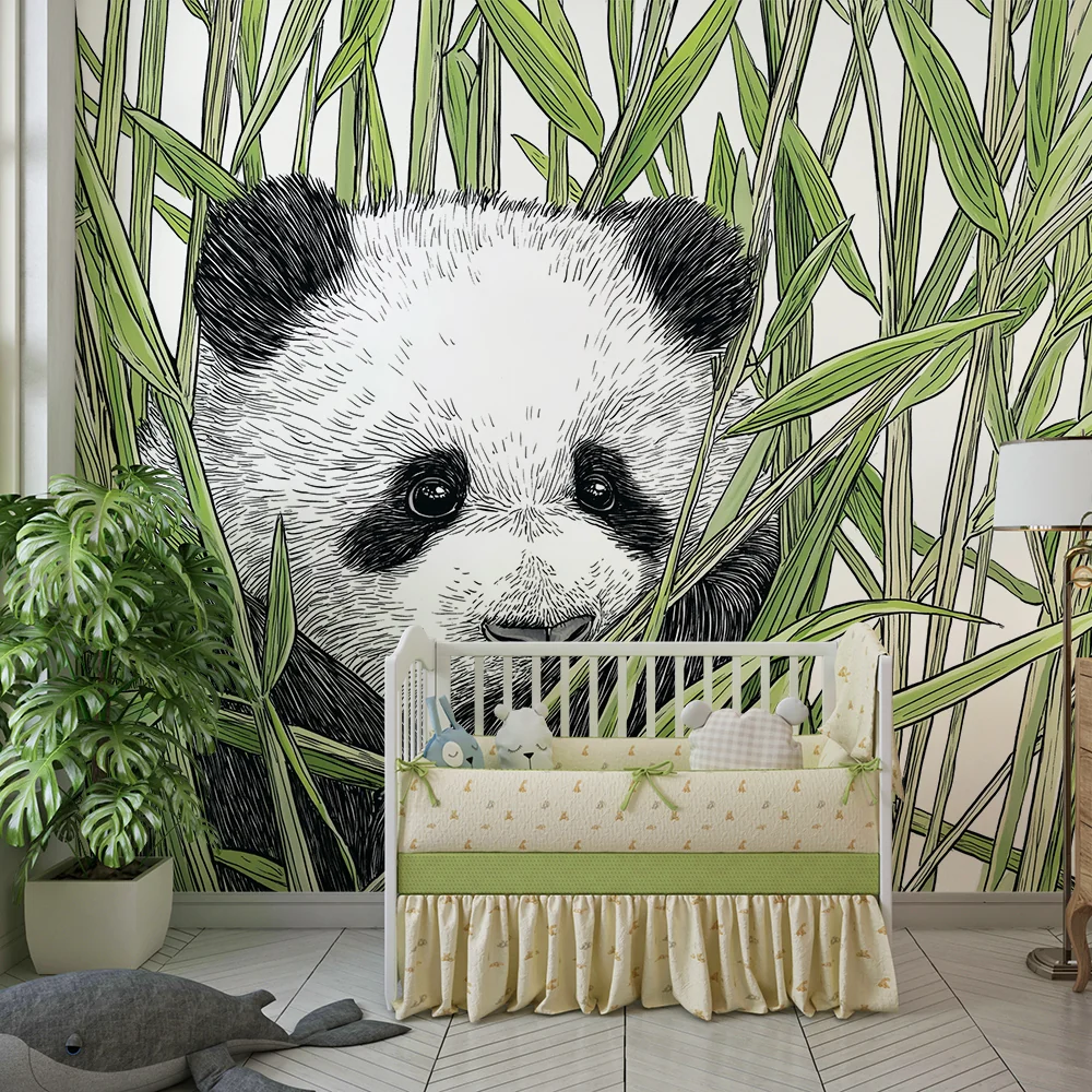 Lastenhuoneen tapetti | Pieni panda piiloutuu bambujen joukkoon