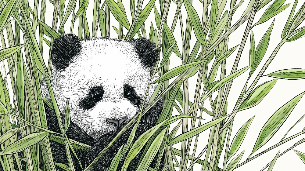 Lastenhuoneen tapetti | Pieni panda piiloutuu bambujen joukkoon