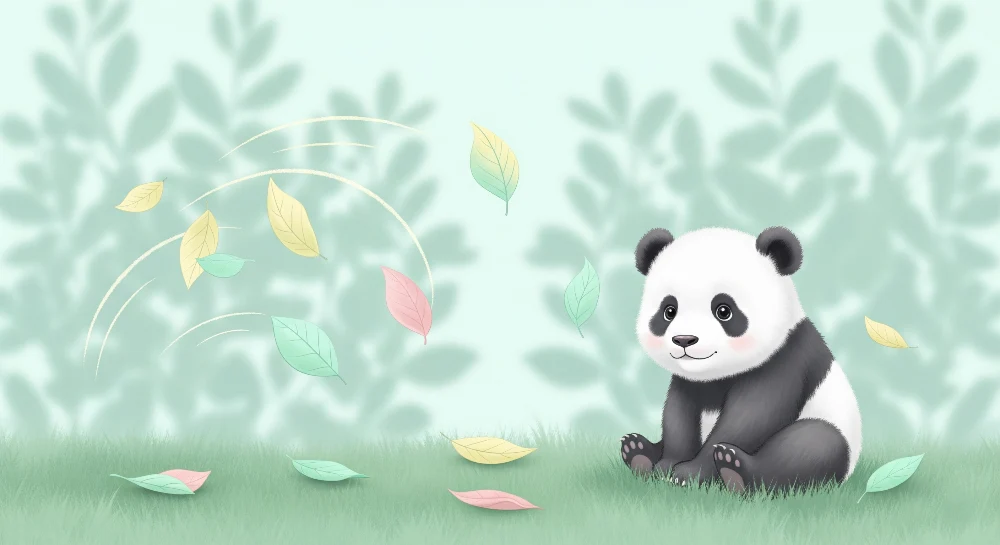 Lastenhuoneen tapetti | Pieni panda värikkäiden lehtien maailmassa