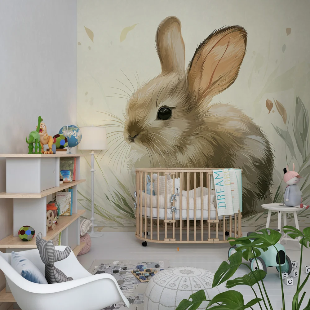Lastenhuoneen tapetti | Söpö pieni pupu luonnossa