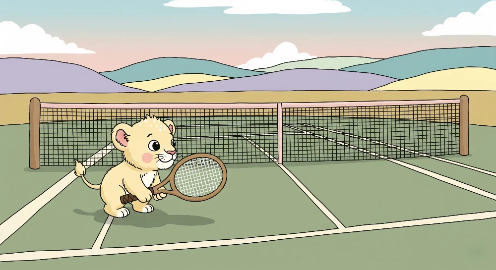Lastenhuoneen tapetti | Pieni tennispelaava leijona
