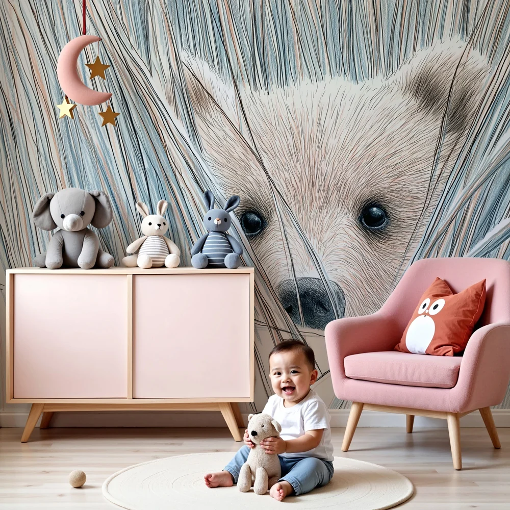 Lastenhuoneen tapetti | Piilotettu karhu ruohikossa