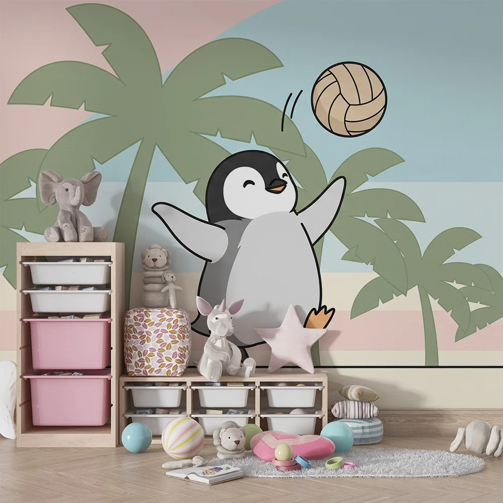 Lastenhuoneen tapetti | Pingviinipelaaja rannalla volley-palloa pelaten