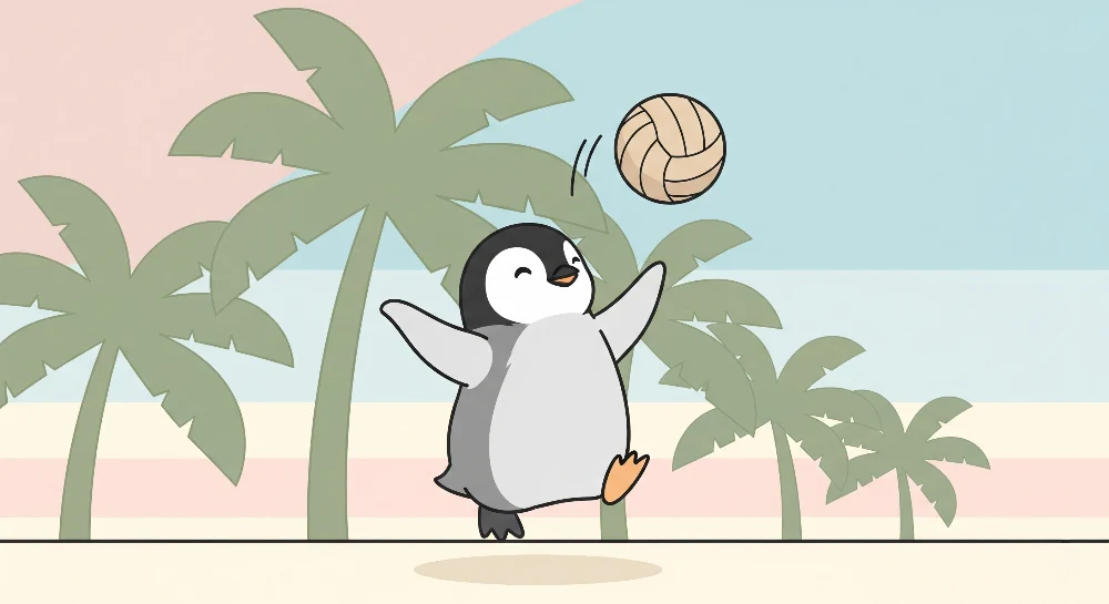 Lastenhuoneen tapetti | Pingviinipelaaja rannalla volley-palloa pelaten