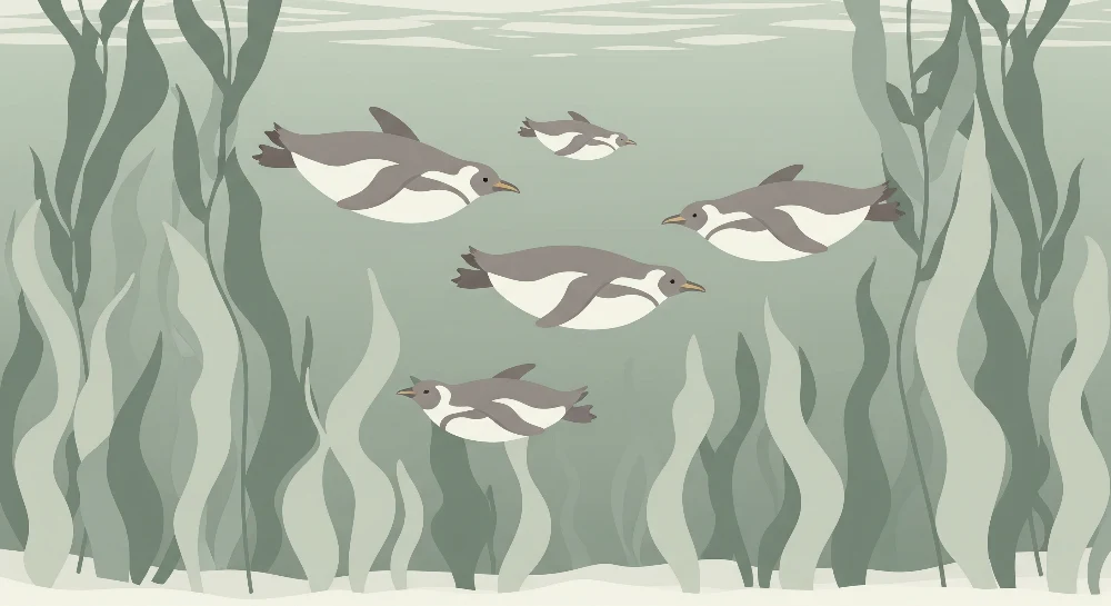 Lastenhuoneen tapetti | Pingviinit uivat merilevien joukossa