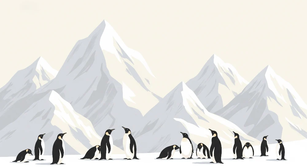 Lastenhuoneen tapetti | Pingviinit vuoristomaisemassa