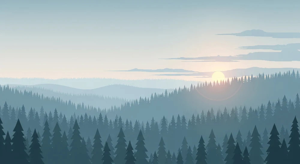 Lastenhuoneen tapetti | Rauhoittava metsämaisema auringonnousun kanssa