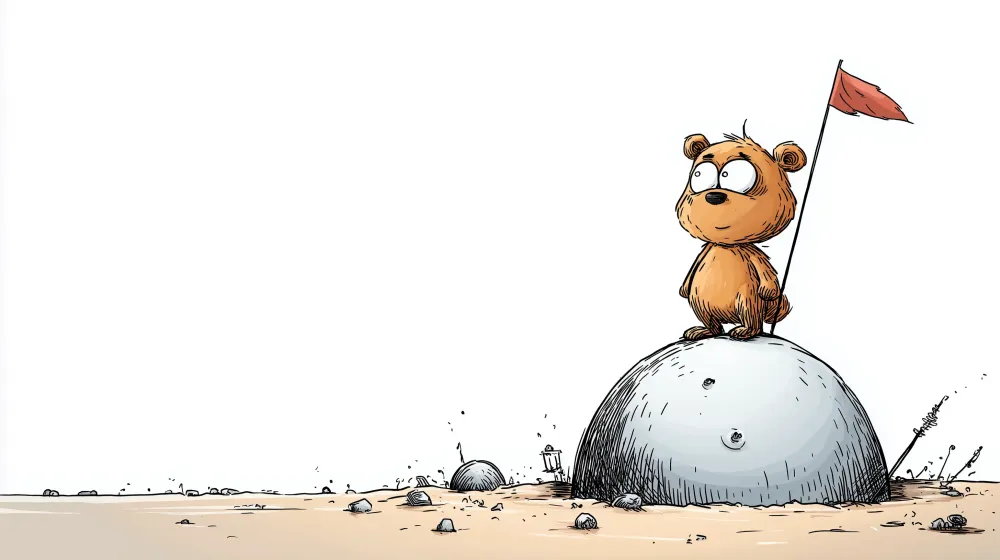 Lastenhuoneen tapetti | Rohkea pieni karhu kukkulalla lipun kanssa