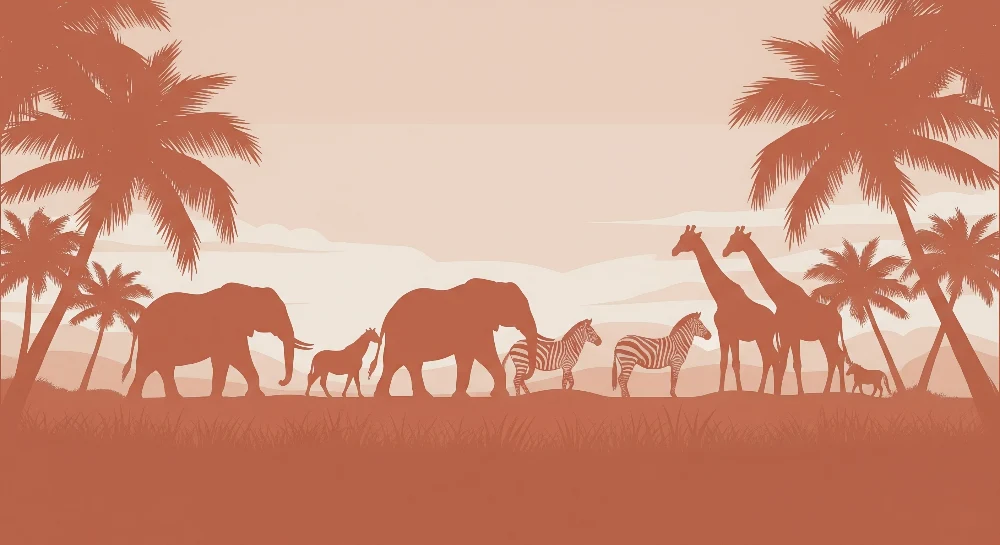 Lastenhuoneen tapetti | Safari terrakotta, jossa on majesteettisia eläimiä