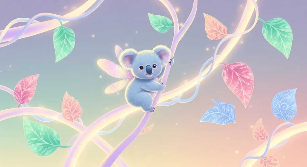 Lastenhuoneen tapetti | Satumainen koala värikkäillä köynnöksillä