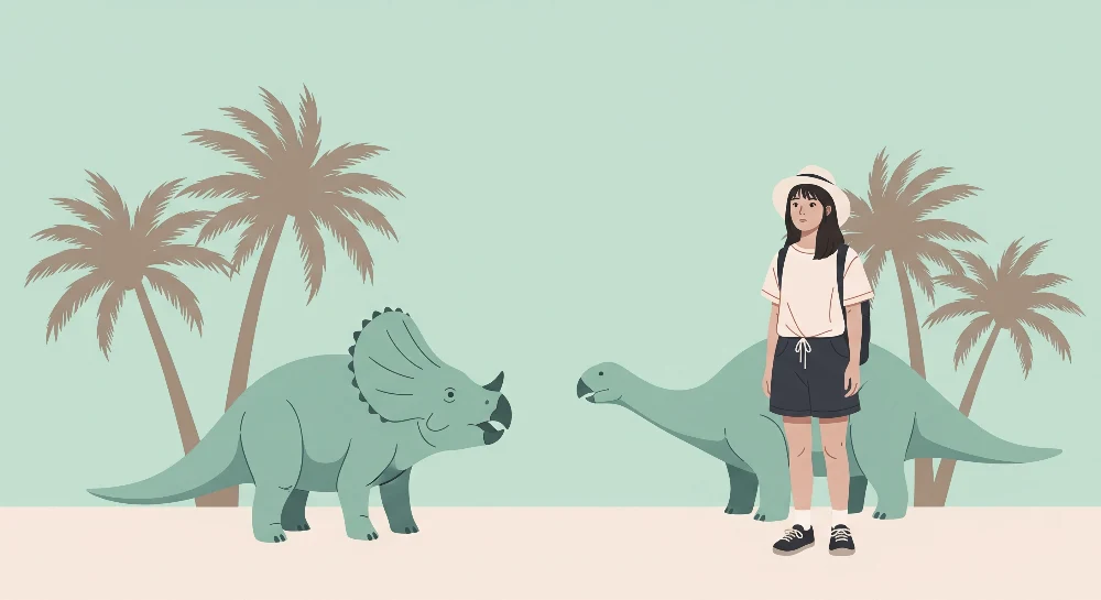 Lastenhuoneen tapetti | Seikkailu esihistoriallisella alueella dinosaurusten ja palmujen kanssa