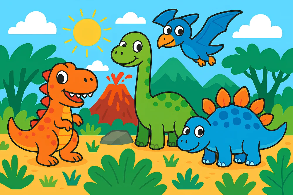 Lastenhuoneen tapetti | Seikkailu esihistoriallisilla värikkäillä dinosauruksilla