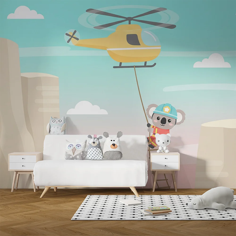 Lastenhuoneen tapetti | Seikkailu helikopterilla palomieskoalan kanssa