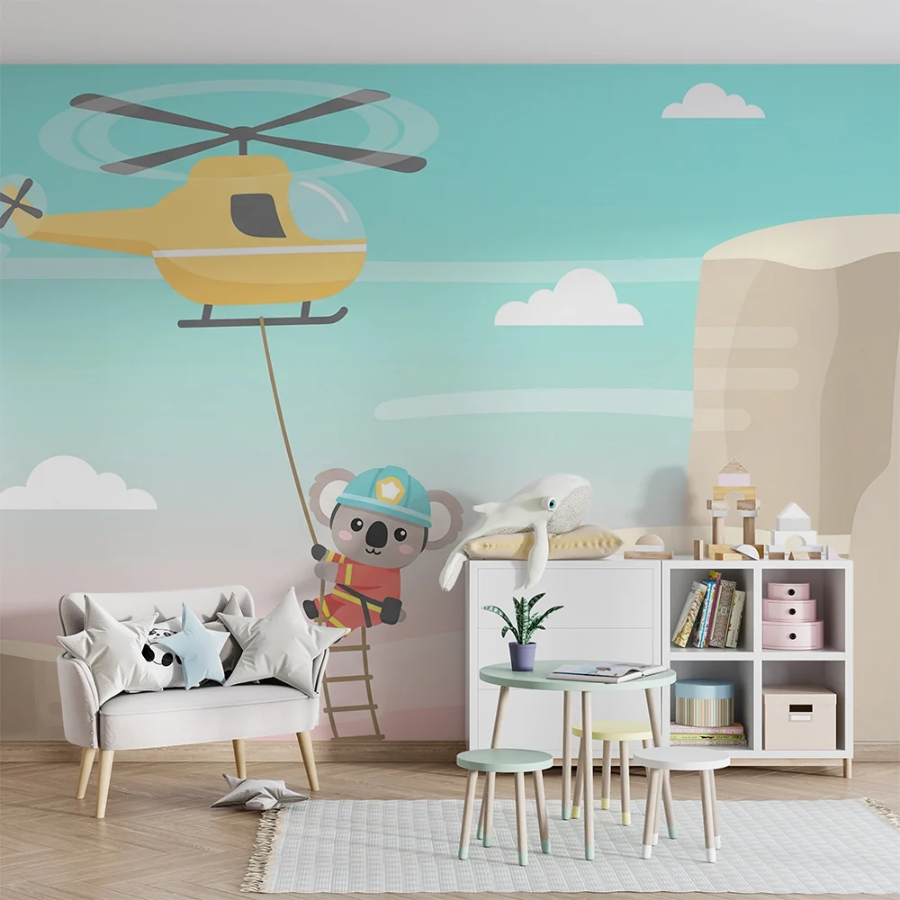 Lastenhuoneen tapetti | Seikkailu helikopterilla palomieskoalan kanssa