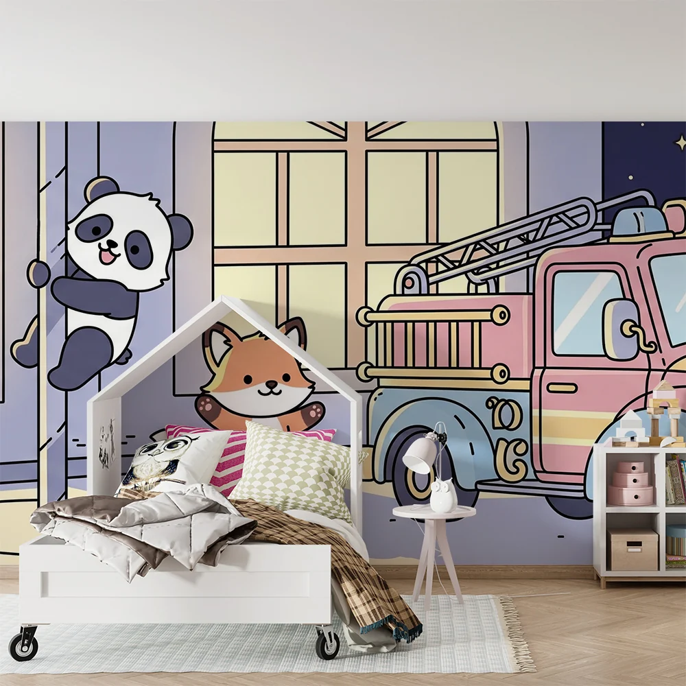 Lastenhuoneen tapetti | Seikkailullinen panda ja kettu