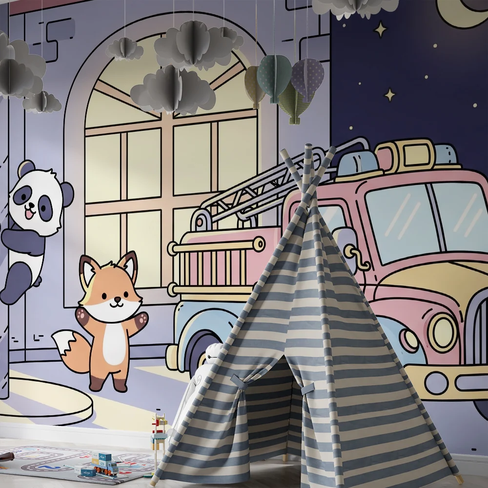 Lastenhuoneen tapetti | Seikkailullinen panda ja kettu