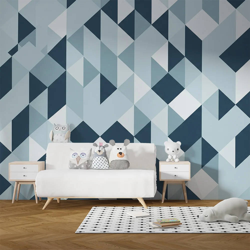 Lastenhuoneen tapetti | Siniset ja valkoiset geometriset kuviot
