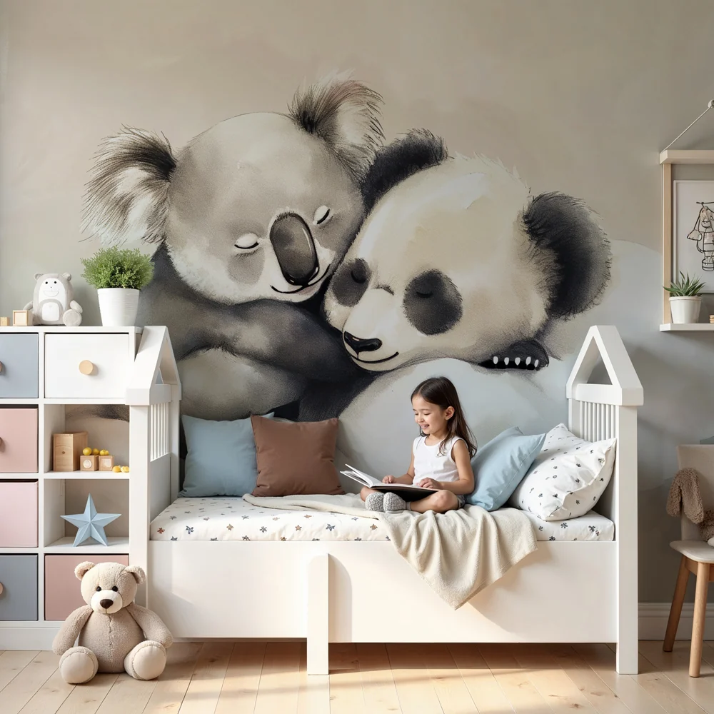 Lastenhuoneen tapetti | Söpöt koala ja panda pilvissä