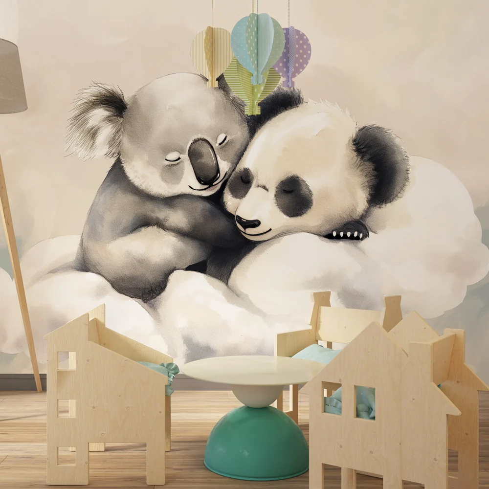 Lastenhuoneen tapetti | Söpöt koala ja panda pilvissä