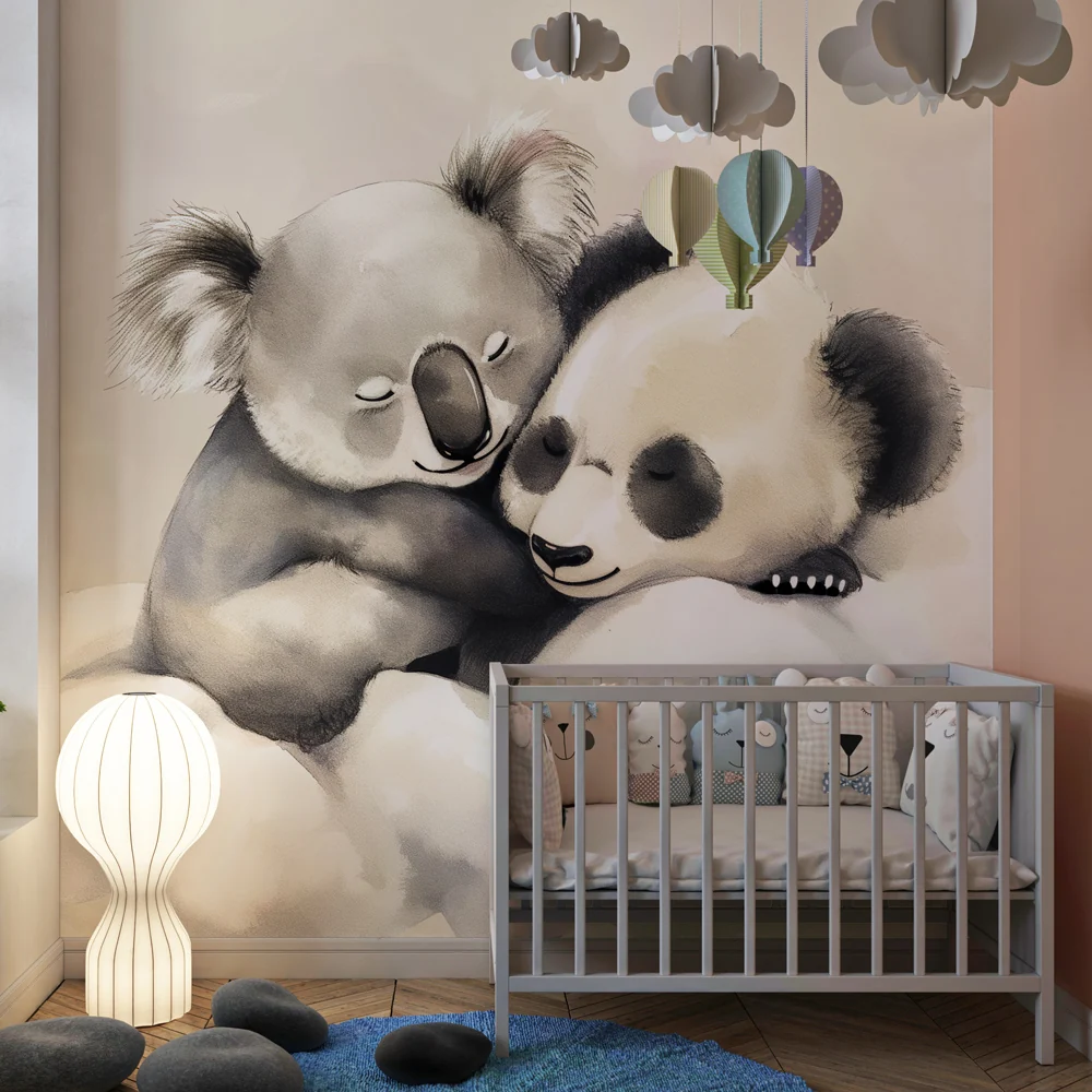 Lastenhuoneen tapetti | Söpöt koala ja panda pilvissä