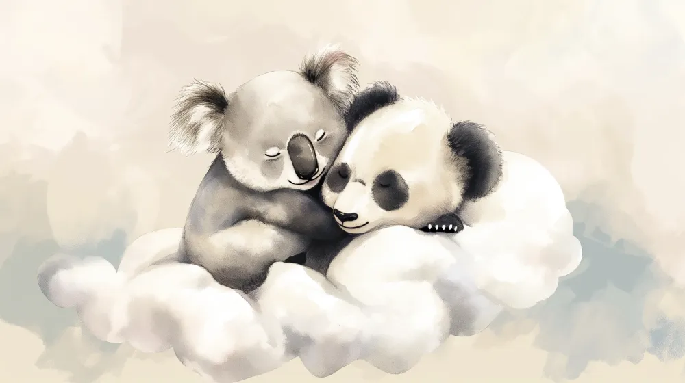 Lastenhuoneen tapetti | Söpöt koala ja panda pilvissä