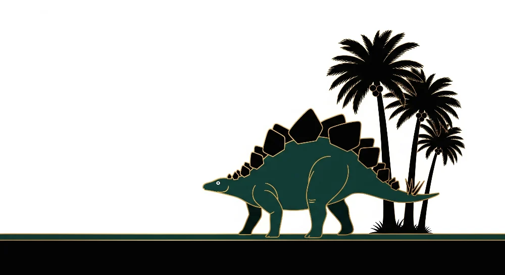 Lastenhuoneen tapetti | Stegosaurus-dinosauruksia ja tyyliteltyjä palmuja