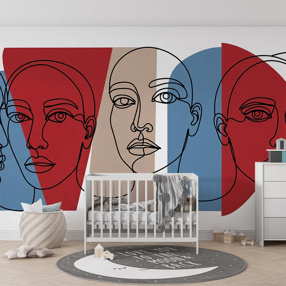 Lastenhuoneen tapetti | Stylisoituja kasvoja moderneilla väreillä