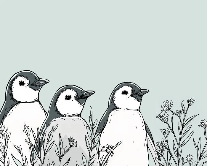 Lastenhuoneen tapetti | Suloiset pienet pingviinit luonnossa