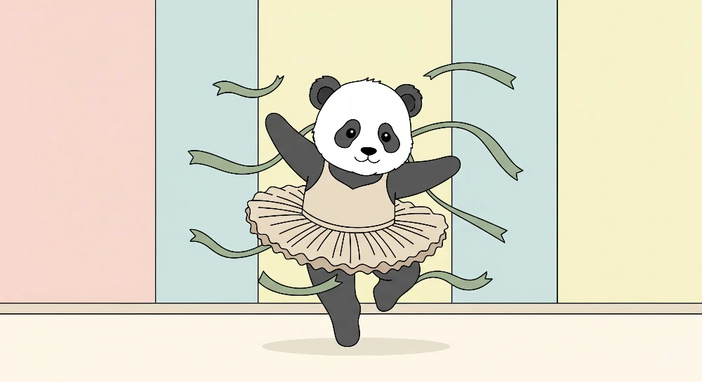 Lastenhuoneen tapetti | Tanssiva panda värikkäillä nauhoilla