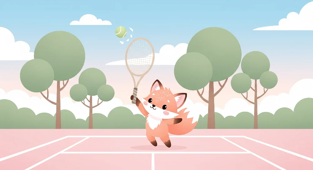 Lastenhuoneen tapetti | Tennis pelaava kettu puistossa