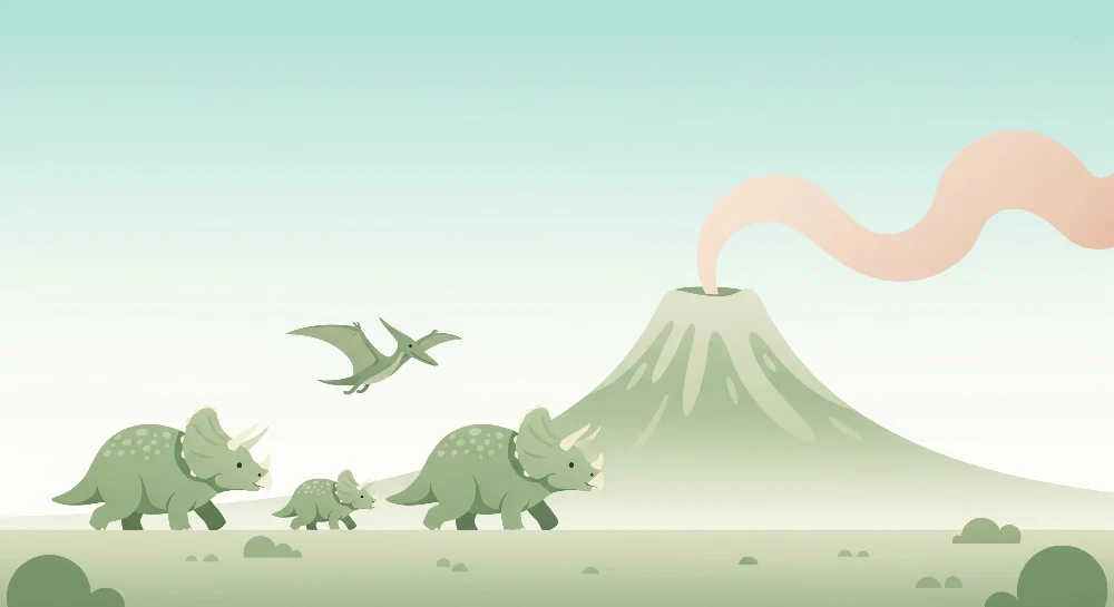 Lastenhuoneen tapetti | Triceratops-dinosauruksen ja purkautuvan tulivuoren kuva