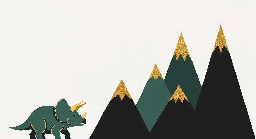 Lastenhuoneen tapetti | Triceratops-dinosaurusten ja tyylitellyn vuoriston tapetti