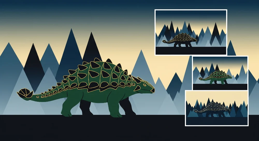 Lastenhuoneen tapetti | Tyylikäs dinosaurus geometrisen vuoriston taustalla