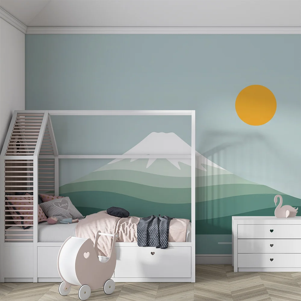 Lastenhuoneen tapetti | Tyylikäs vuoristo auringolla ja lempeillä aalloilla