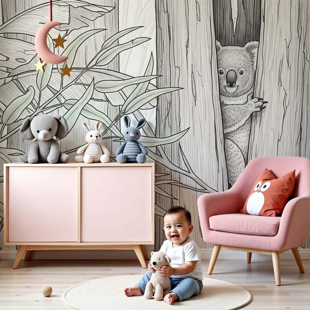 Lastenhuoneen tapetti | Utelias koala metsässä