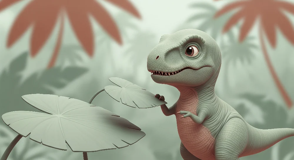 Lastenhuoneen tapetti | Utelias pieni dinosaurus trooppisessa viidakossa