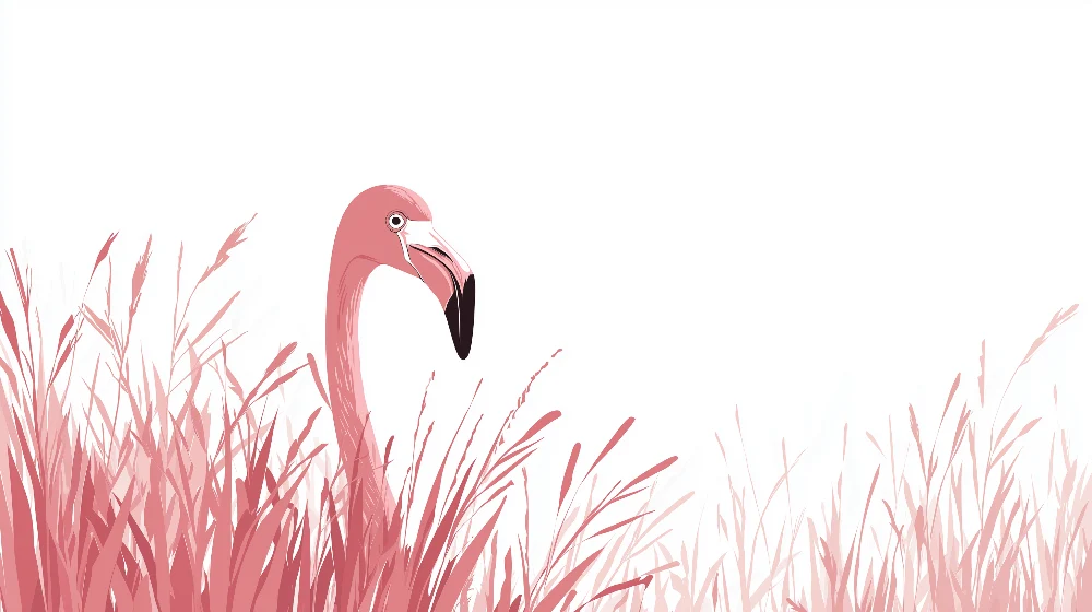 Lastenhuoneen tapetti | Vaaleanpunainen flamingo pehmeiden ruohojen keskellä