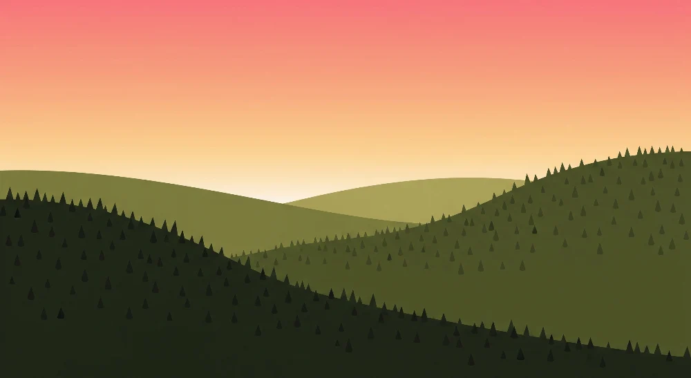 Lastenhuoneen tapetti | Viheriöivien kukkuloiden maisema auringonlaskun aikaan