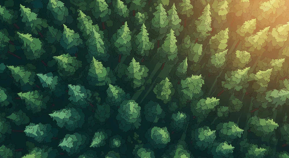 Lastenhuoneen tapetti | Vihreä metsä majesteettisilla puilla