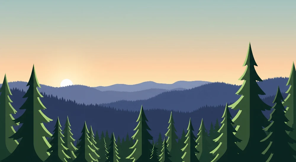 Lastenhuoneen tapetti | Vihreä ja sininen metsä auringonnousun aikaan