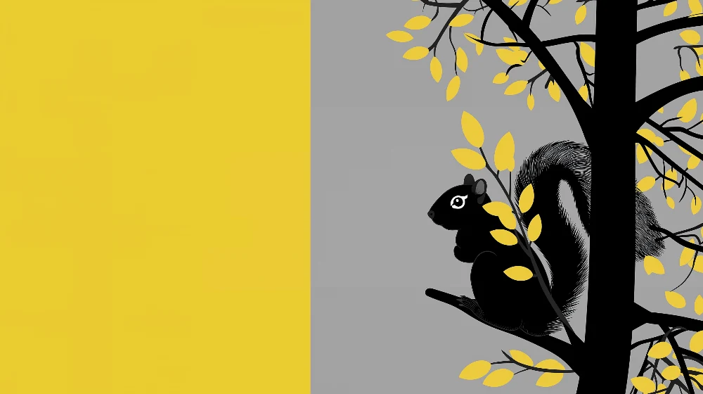 Lastenhuoneen tapetti | Vilkas orava harmaalla ja keltaisella taustalla